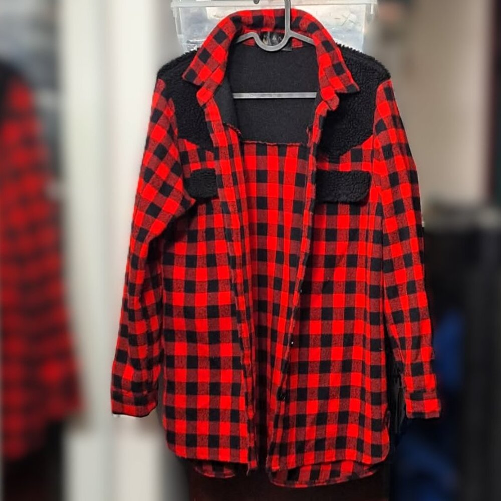 New Premium Sherpa-Lined Buffalo Plaid Shirt Jacket - Made in Korea